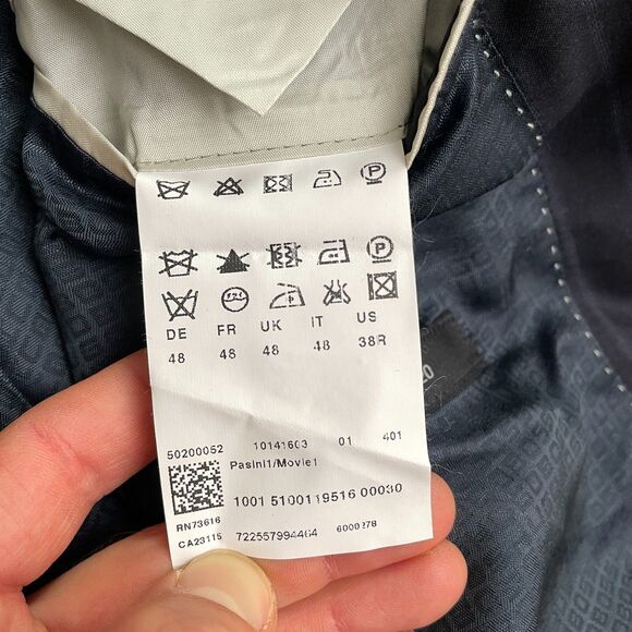 Boss Hugo Boss Super 120 Wool Blazer Suit Jacket Mens 38R Navy Blue Striped Work - Picture 8 of 13